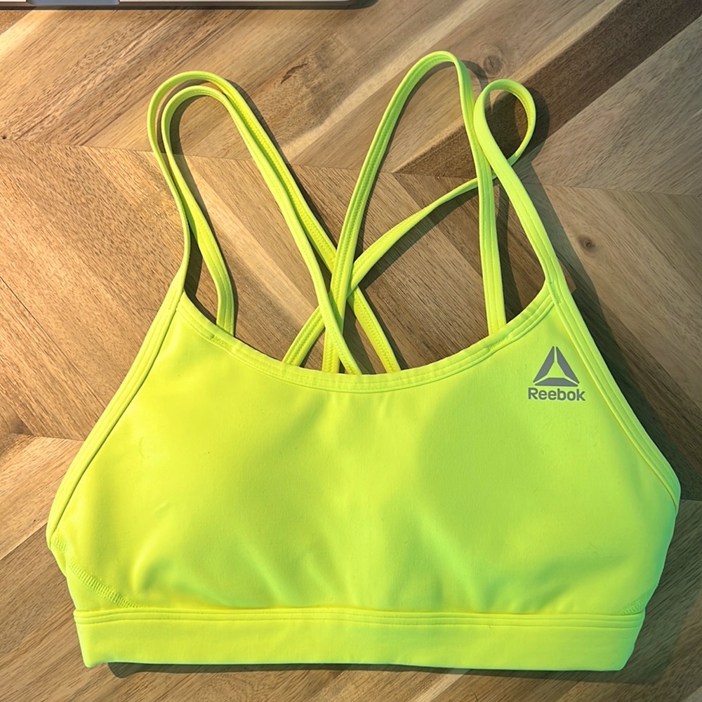 Reebok neon yellow strappy sports bra - size S